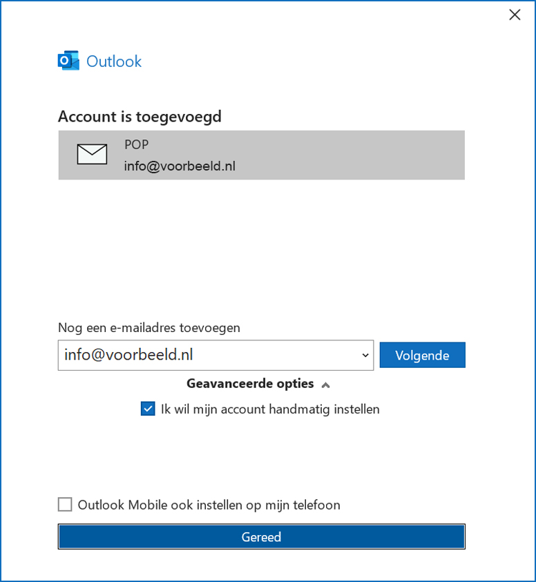 Account toegevoegd office 365